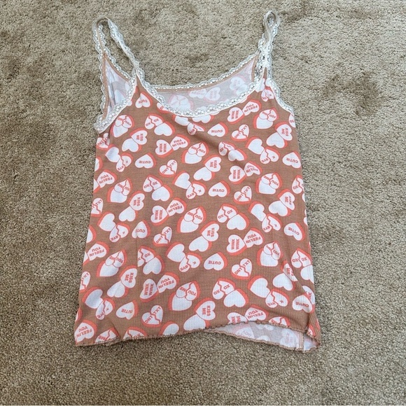 SOLD NWOT Aerie candy hearts lace stretch tank top with rose in brown /pink - Picture 7 of 7